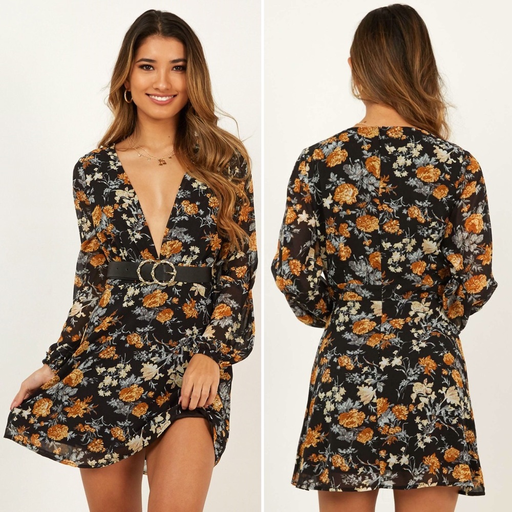 Showpo Lace Me Up Mini Dress in Black Floral